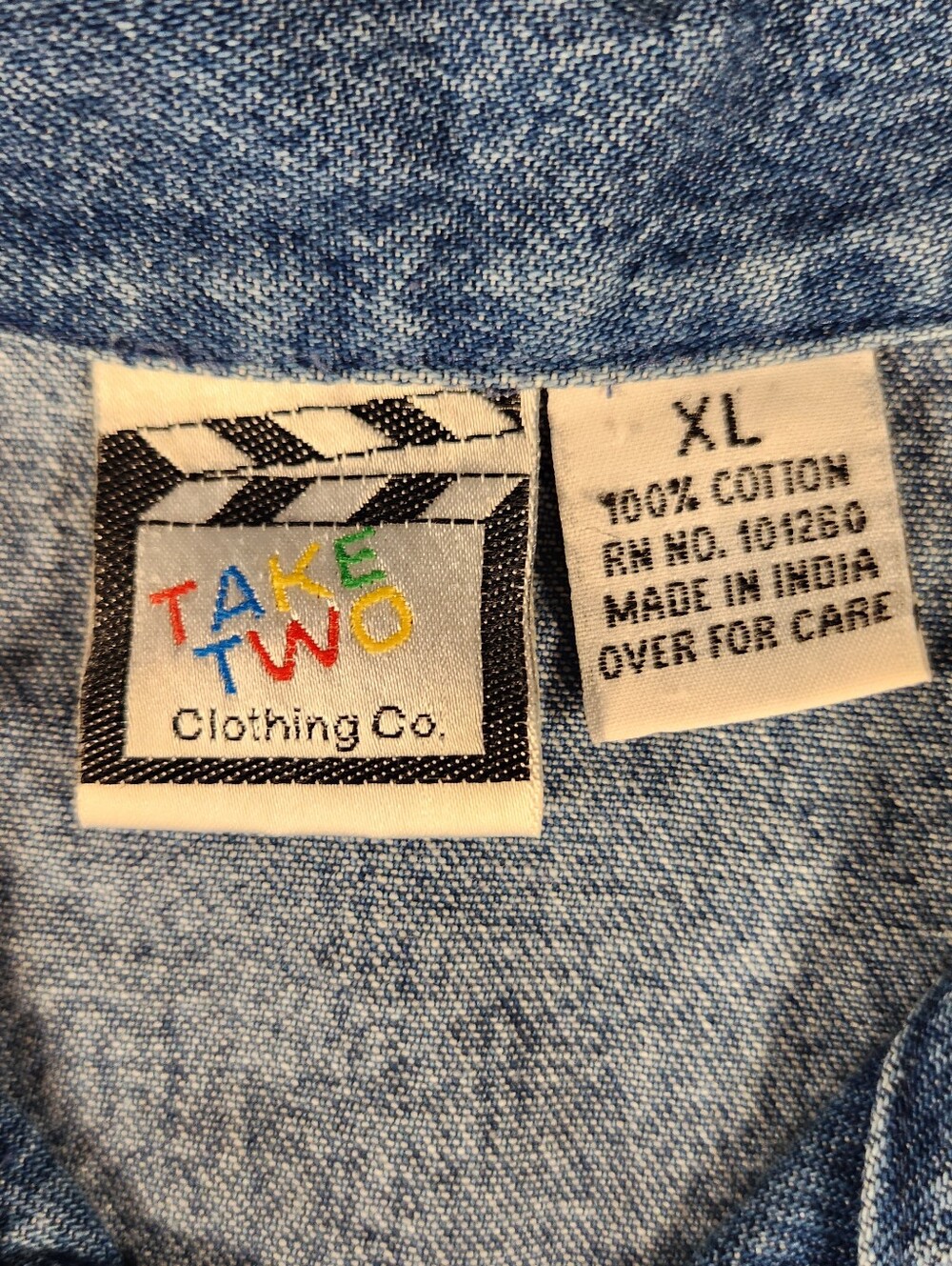 Vintage Take Two Embroidered Blue Denim Chore Jacket with Fall Patchwork Xlarge - Picture 2 of 11